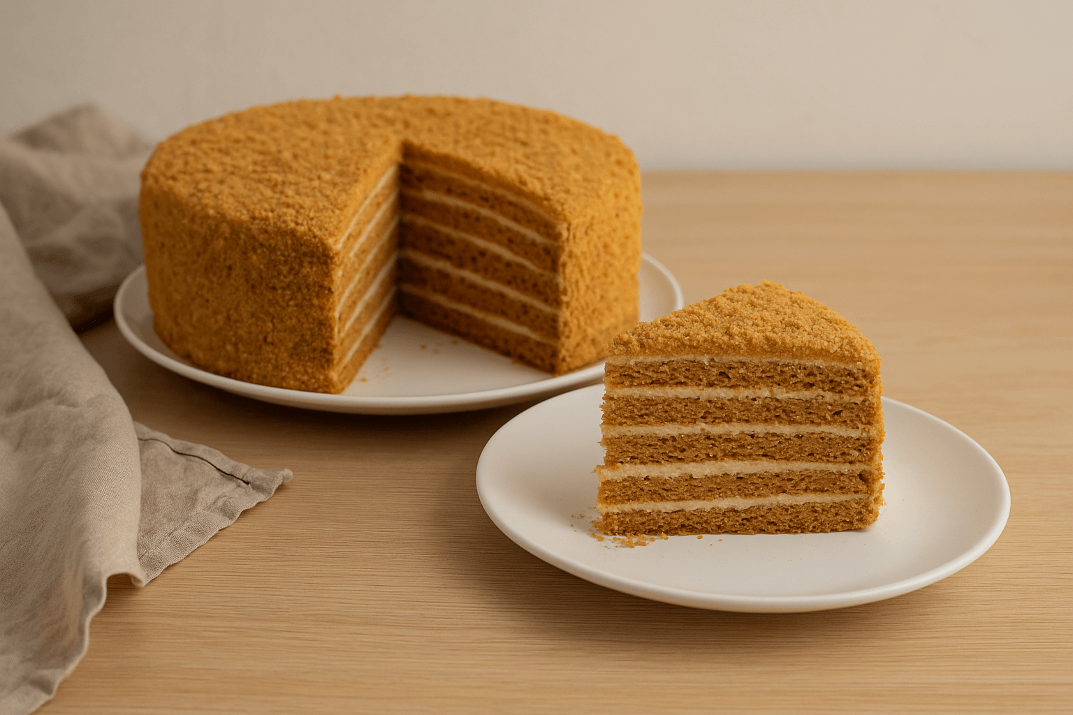 Senovinis medaus tortas: sluoksniuotas, minkštas ir be skubos