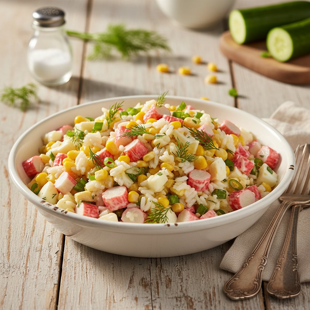 Greitos krabų lazdelių salotos: dings nuo stalo pirmos