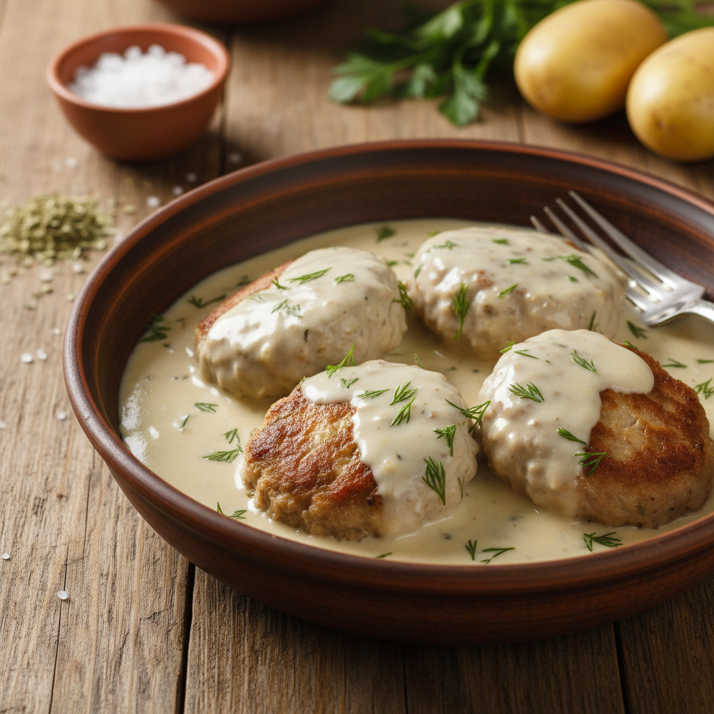 Sultingi kotletai baltame padaže: receptas jūsų vakarienei